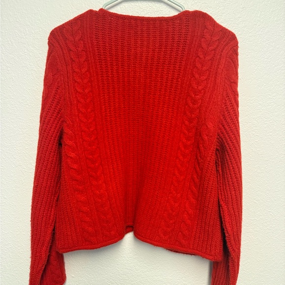 Abercrombie Red Cable Knit Cropped Cardigan Sweater Soft Cozy Wool Blend Medium - Picture 8 of 12